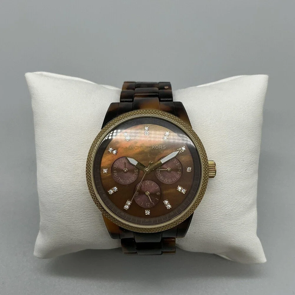 Michael Kors Womens Watch 37mm Abalone Dial Faux Tortoise MK-5038 New Battery 6